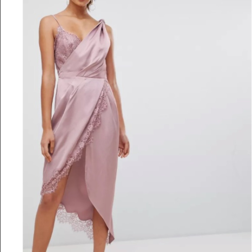 Midi dress in crystal satin and lace